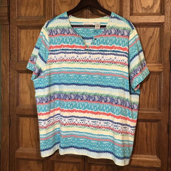 Alfred Dunner Women's 3X Multicolor Knit Blouse Short Sleeve Bling Pullover Top - Picture 2 of 10
